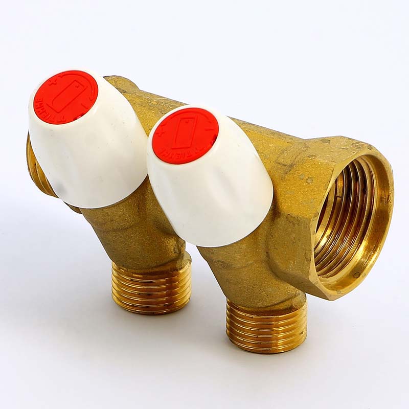 Коллектор НВ 1" с вентилями с утолщенными стенками TIEMME 2 выхода 1/2"Н 36мм 1860040 - Вид №1