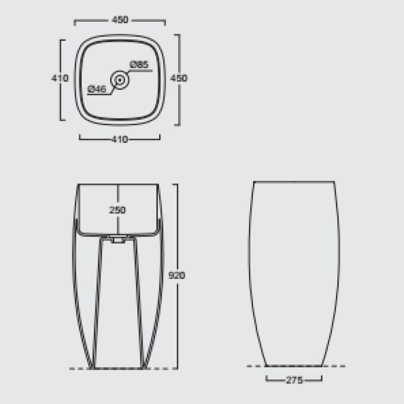 33230101.09 Напольная раковина 450х400х920 мм Alice Ceramica Nur OPEN без перелива без отверстием под смеситель Белый матовый - Вид №4