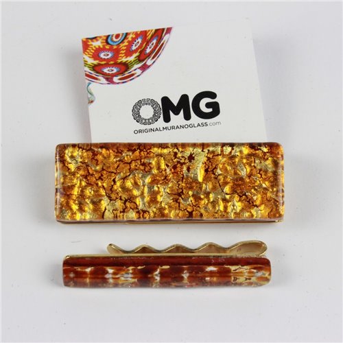1722 ORIGINALMURANOGLASS Набор Зажим для денег&зажим для галстука из муранского стекла с золотом  см  - Вид №1