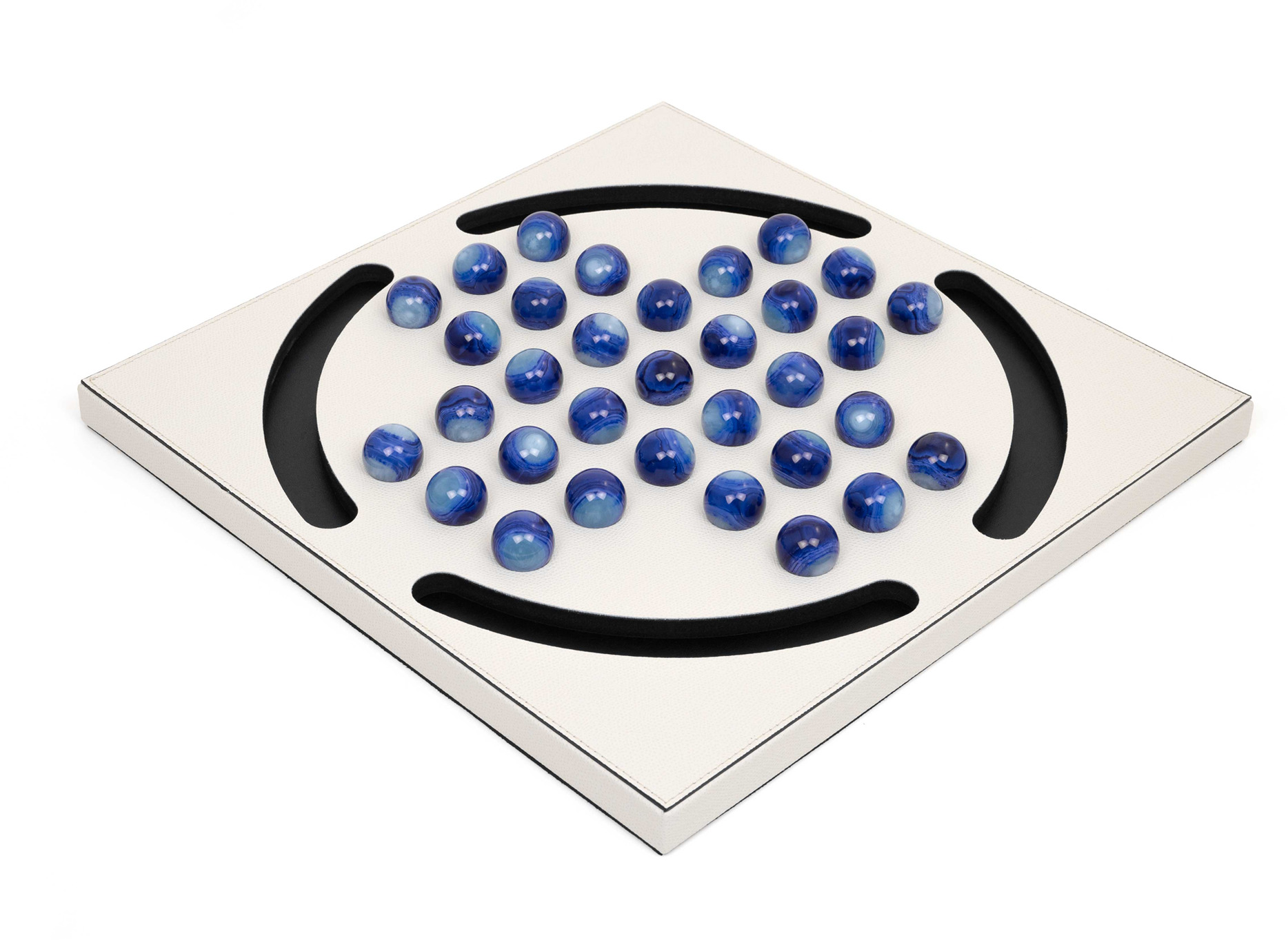 Пасьянс «Колышек» с синими пешками - 39X39XH2,5 см / зернистая кожа_лимон