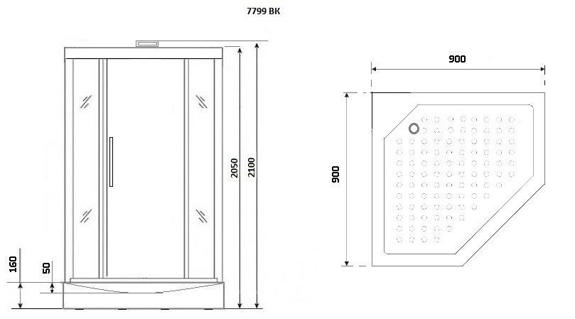 Душевая кабина NG-7799GBK (900x900х2100) низкий поддон стенки ЗОЛОТО БЕЗ КРЫШИ 4 места Niagara Luxe - Вид №6