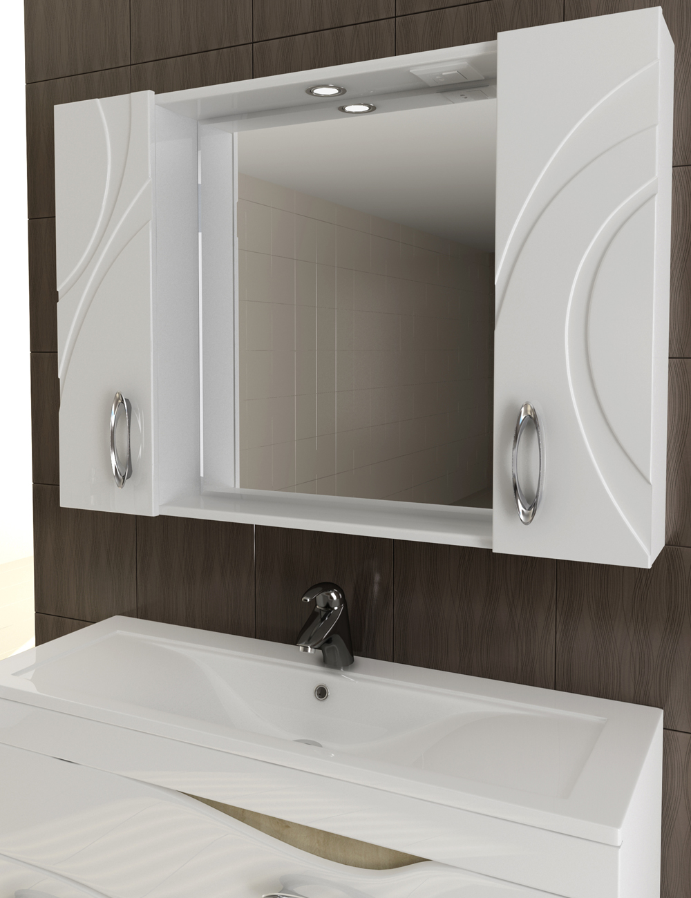 Зеркало Mirella 1000 со светильником1000⨉150⨉700 мм белый VIGO sun-id-664523 - Вид №1