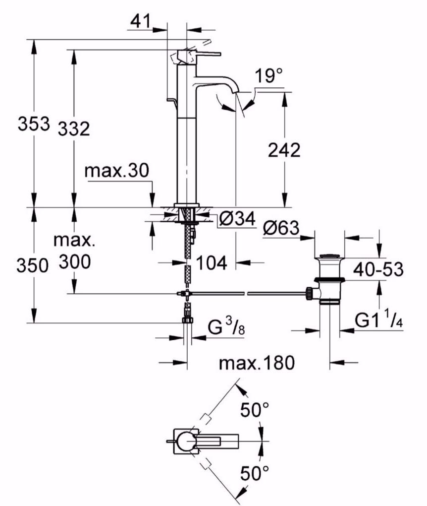 Смеситель однорычажный для раковины GROHE Allure, хром (32760000) - Вид №1