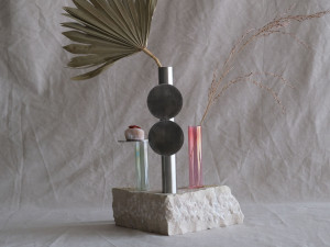 Мраморная ВАЗа Botticino, нержавеющая сталь и боросиликатное выдувное стекло