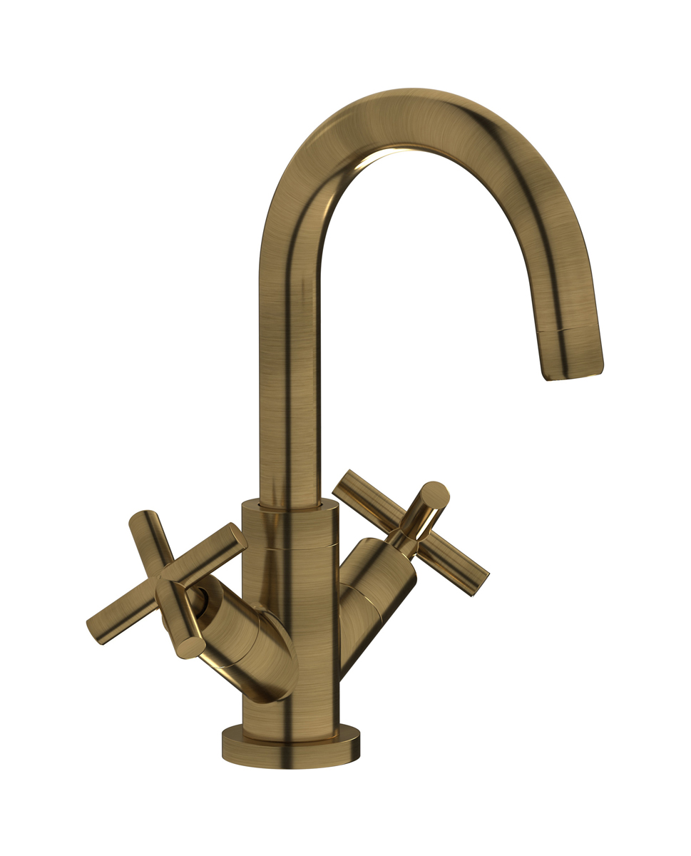 Смеситель для раковины на 1 отверстие с 2 ручками в комплекте с донным клапаном. WE ARE IB wo400np Modern Bronze WOW