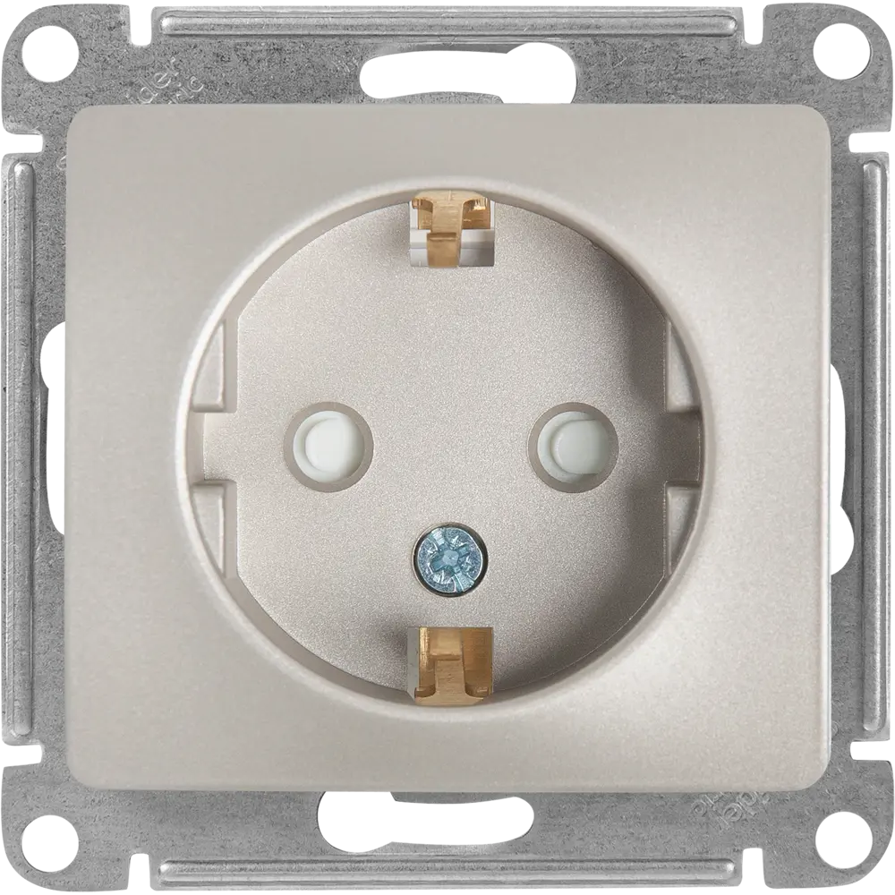 Розетка встраиваемая Systeme Electric Glossa с заземлением со шторками цвет платина STLM-2115836