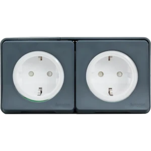 Розетка двойная накладная влагозащищённая Schneider Electric Mureva Styl с заземлением с крышкой и шторками IP55 антрацит 82307251 STLM-2078985