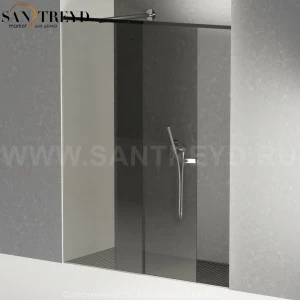 Душевое ограждение FLAT D подрезаемое, стеклянная нишевая с подвижной дверью дымчатая перегородка с держателем с поддоном из стали. Размеры: глубина от 70 до 100 см, длина от 180 до 240 см
