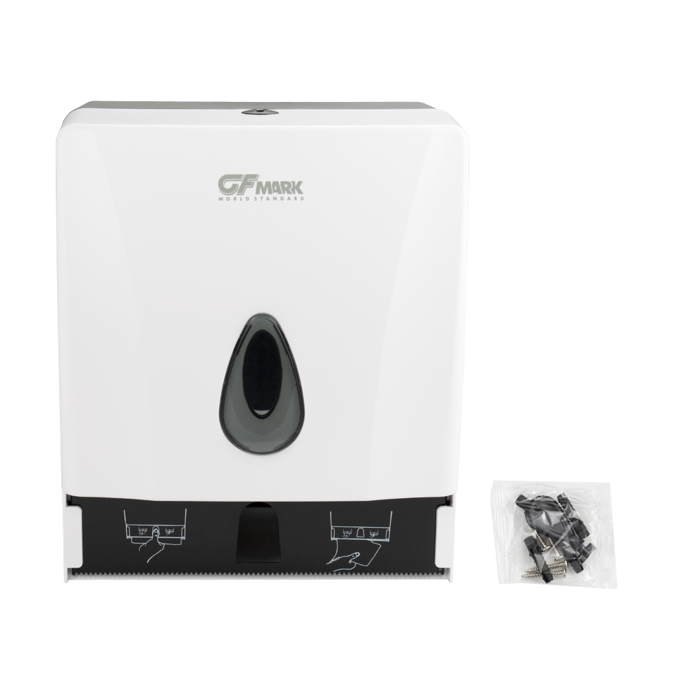GFmark - Диспенсер для бумажного полотенца, РУЛОННЫЙ, пластиковый, БЕЛЫЙ, с глазком, с ключом, код: 917  - Вид №7