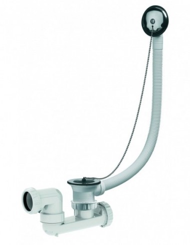 551200 000 00  Ручное опорожнение ванны с помощью пробки и цепи, Д. 70 мм, нержавеющая сталь и черная пробка Valentin Хром  - Вид №1