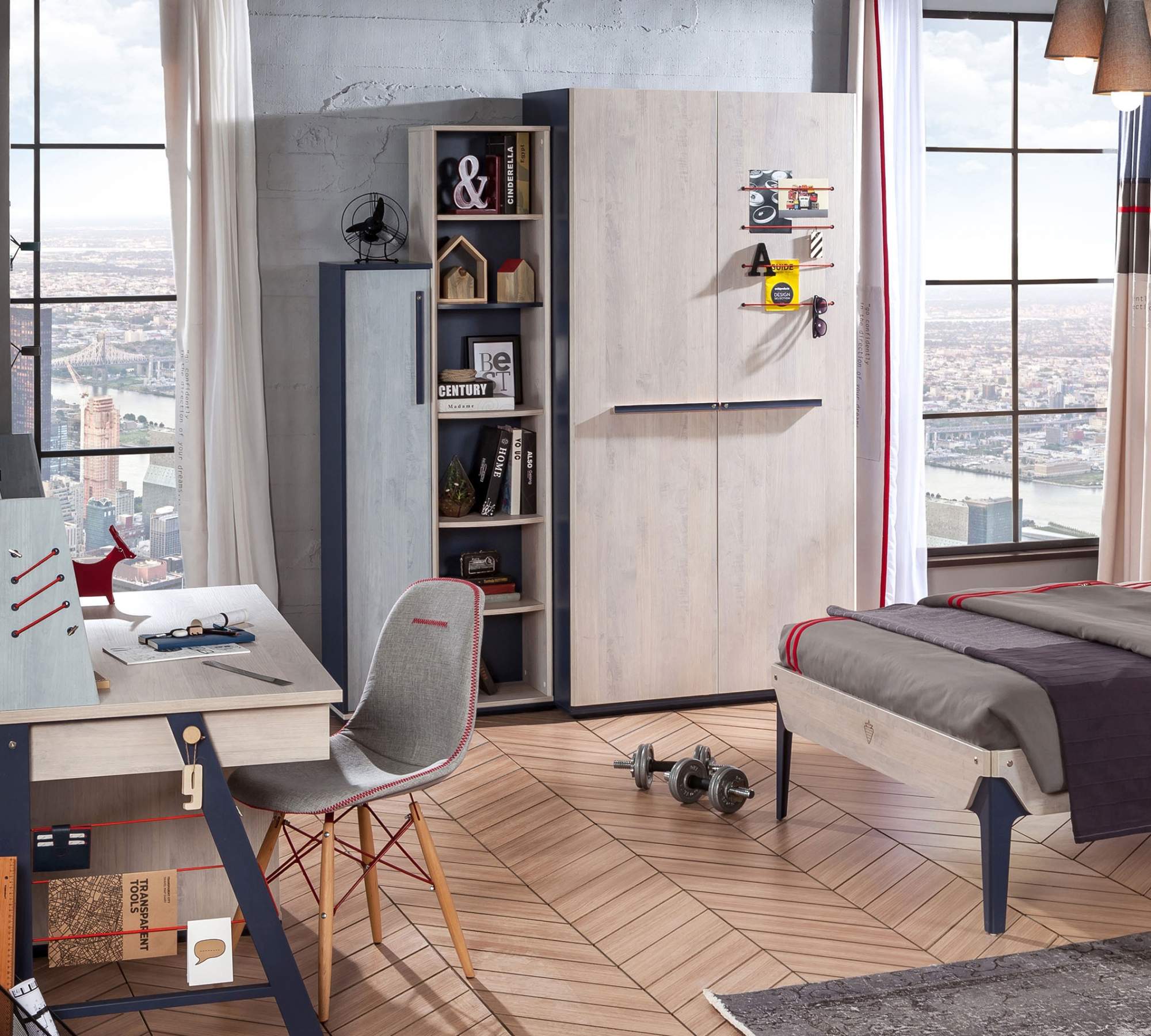 Стеллаж для книг двойной с дверцей Trio CILEK TRIO 00-3832201 Синий;бежевый Santreyd - Вид №3