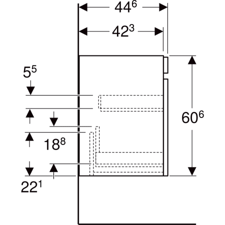 501.904.JR.1 Шкафчик для раковины Geberit Renova Plan, с одним выдвижным ящиком и одним внутренним выдвижным ящиком Geberit  - Вид №60