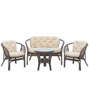 Лаундж зона из ротанга на 4 персоны с подушками кофе Bahama IMPEX  00-3885591 Бежевый;коричневый