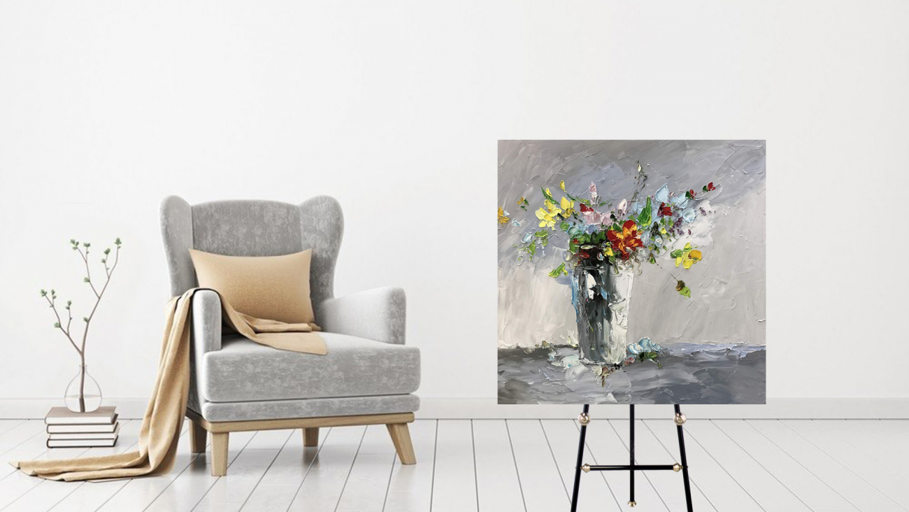 Картина на холсте 80х80 см "Осенний букет" EVENHOME КАРТИНЫ МАСЛОМ 130023 Белый;зеленый;синий;разноцветный  - Вид №1