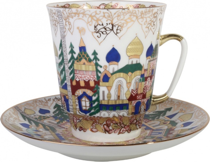 80395 Императорский фарфоровый завод Чашка с блюдцем "Древнерусское зодчество" "Майская" Фарфор костяной 