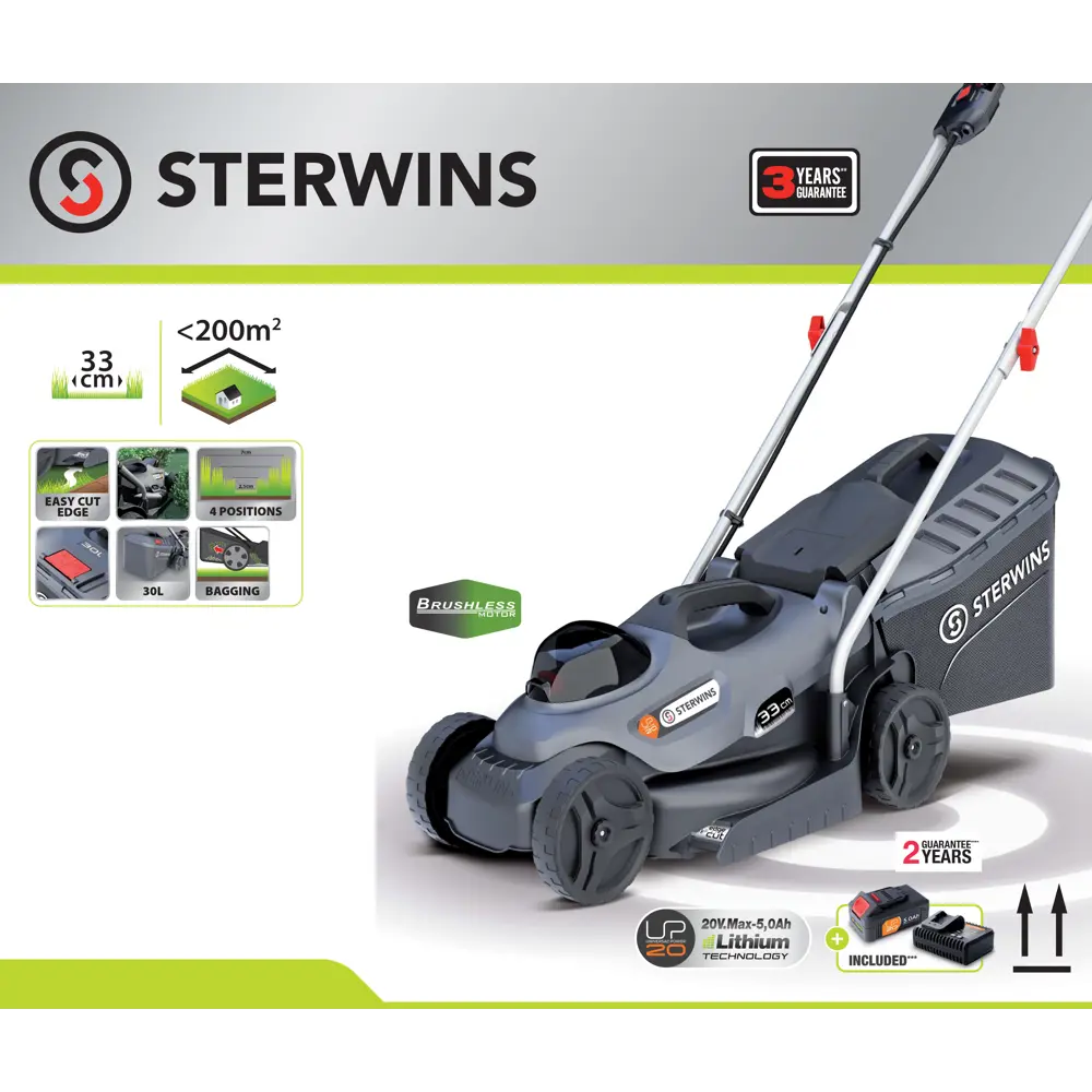Аккумуляторная газонокосилка Sterwins 33 см с бесщеточным двигателем 82152402 STLM-0020523 - Вид №6