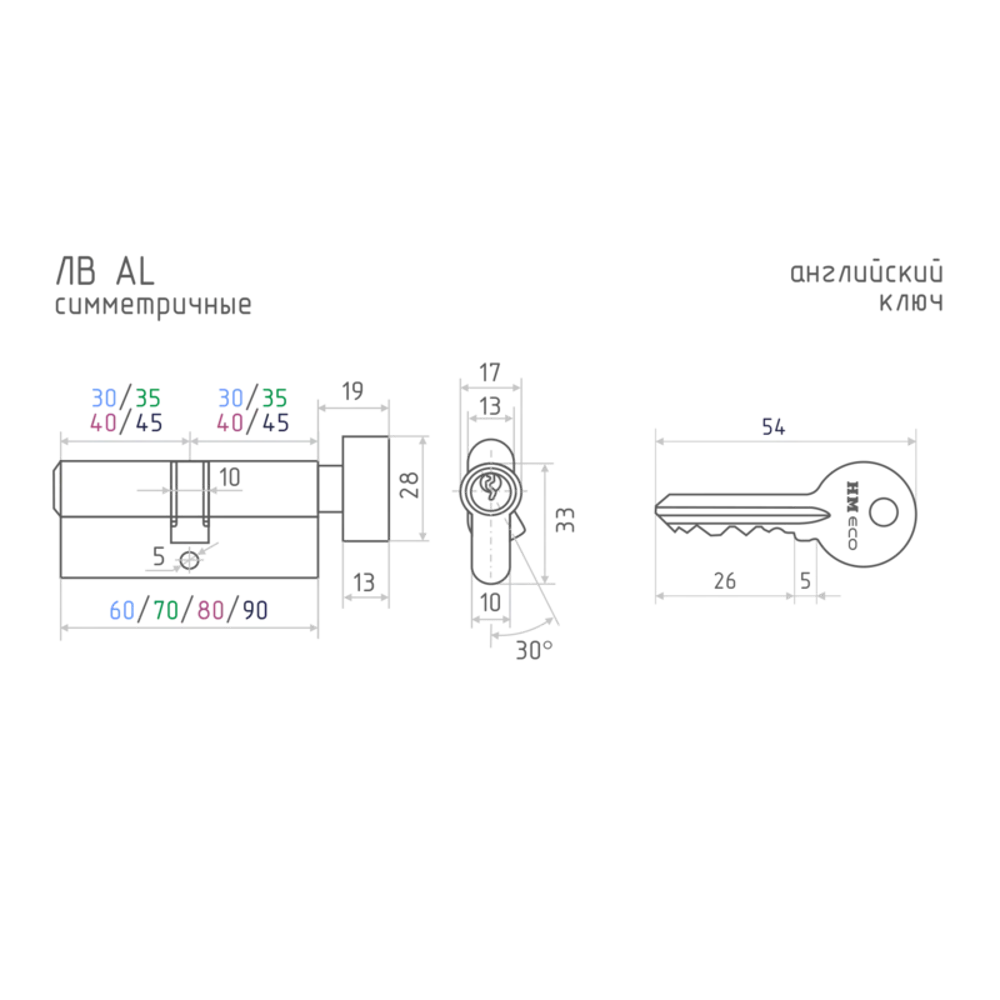 Цилиндр Нора-М STD AL ЛВ-80, 80 мм, ключ/вертушка цвет черный STLM-2134486 - Вид №2
