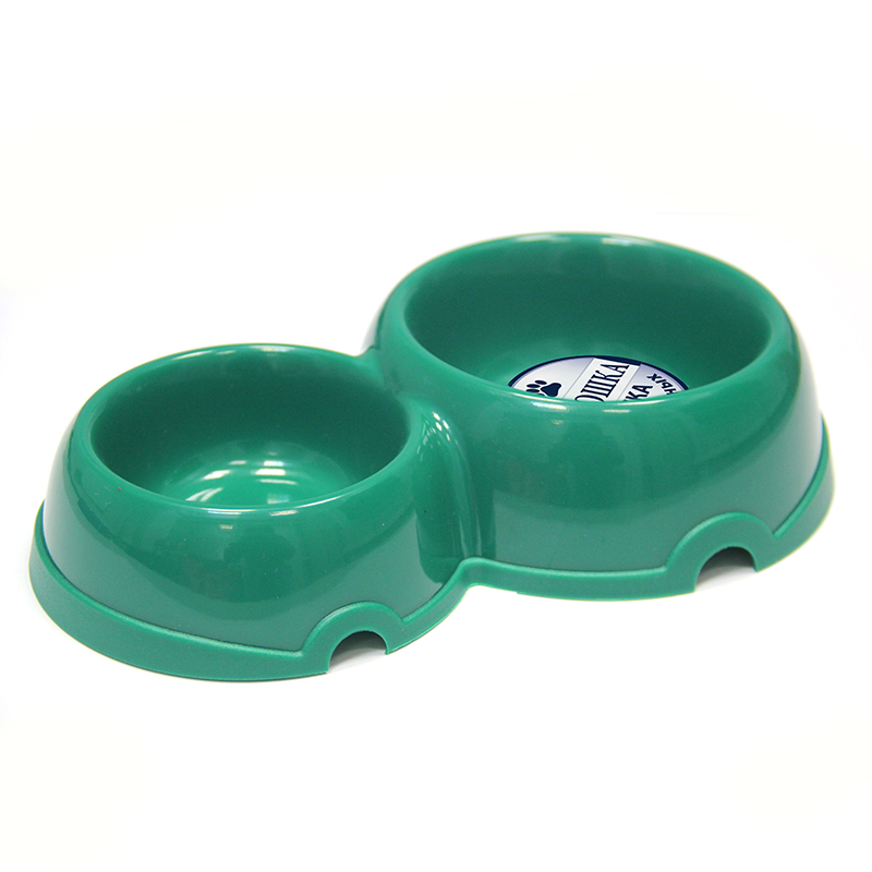 ПР0037542 Миска для животных двойная пластиковая зеленая 150\250мл ХОРОШКА 
