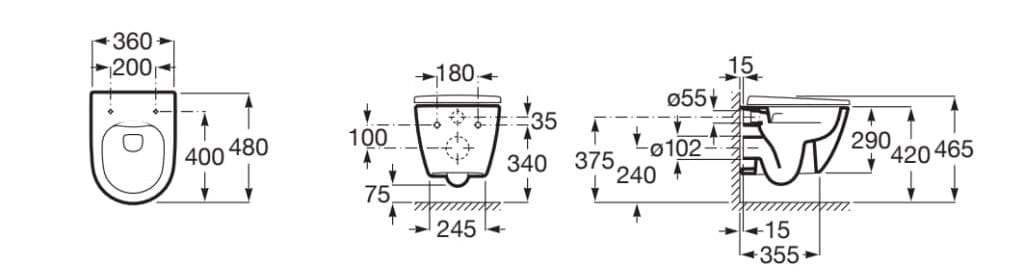 Керамический компактный подвесной туалет без бриды Roca Ona ARCH-00057372 - Вид №11