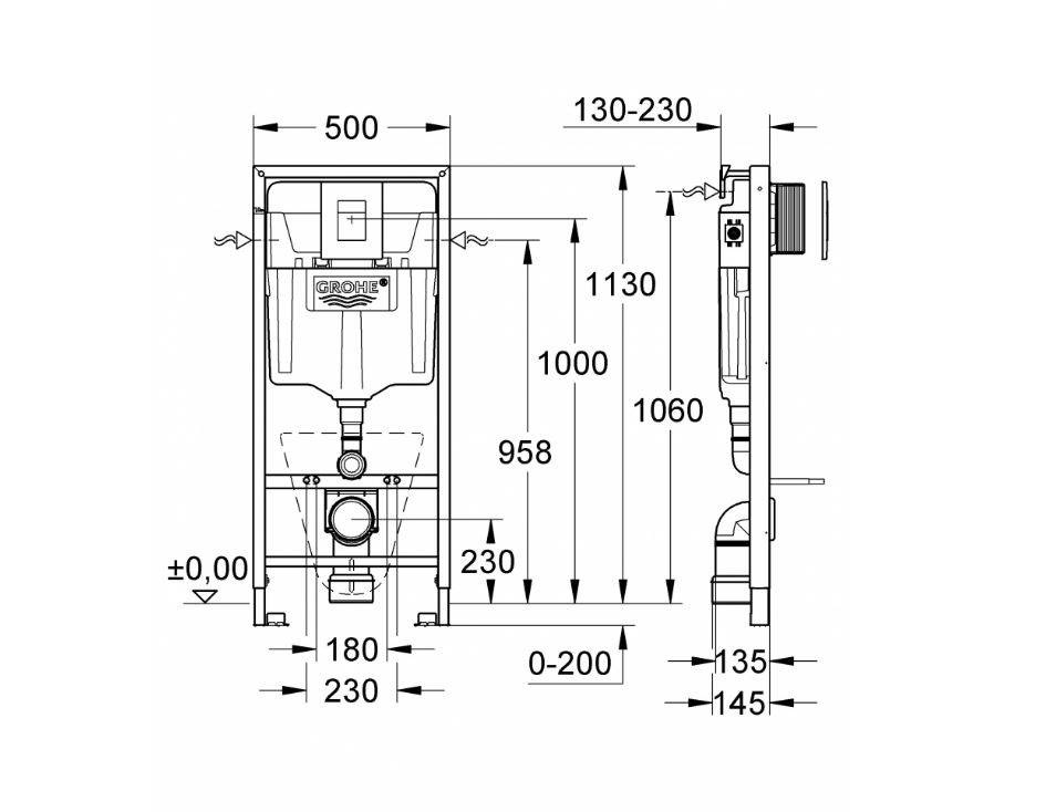 NW0007 Подвесной унитаз настенный Белый Grohe Bau Тайвань - Вид №7
