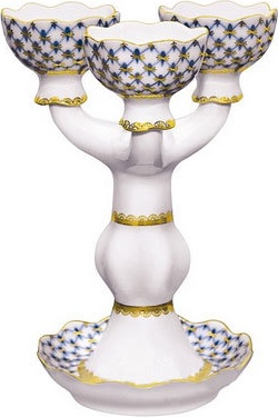 81346 Императорский фарфоровый завод Подсвечник 3-рожковый"Кобальтовая сетка" "Тюльпан" Фарфор твердый 