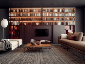 Секционный деревянный книжный шкаф с раздвижными дверями