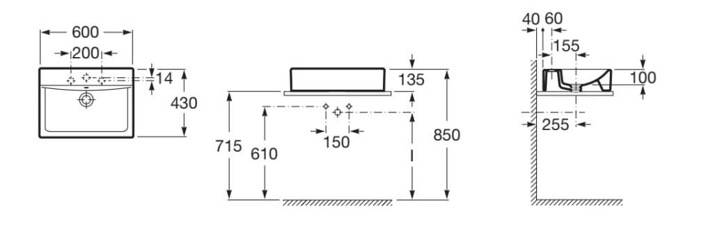 Прямоугольная фарфоровая столешница с переливом Roca DIVERTA 32711G..0 ARCH-00125297 - Вид №2