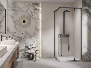 Угловая душевая кабина из закаленного стекла с распашной дверью