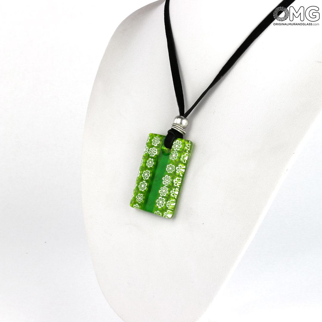 3668 ORIGINALMURANOGLASS Зелёная подвеска с мозаикой - муранское стекло OMG 40 см  - Вид №1