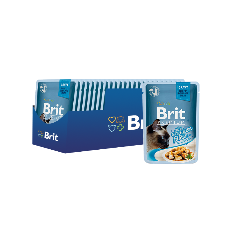 ПР0047465*24 Корм для кошек Premium Cat Gravy Кусочки из куриного филе в соусе пауч 85г (упаковка - 24 шт) Brit 