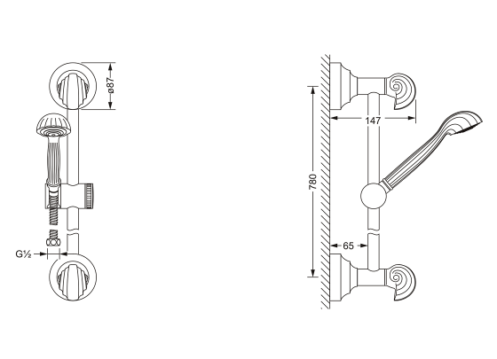Душевой гарнитур со шлангом и штангой JOERGER Muschel 601.13.300.000 - Вид №1