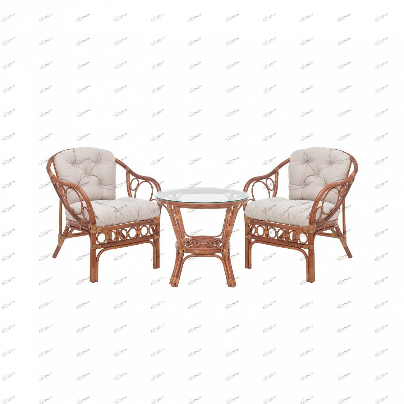 Лаундж зона из ротанга на 2 персоны с подушками миндаль Gentoni IMPEX  00-3950005 Бежевый;коричневый 