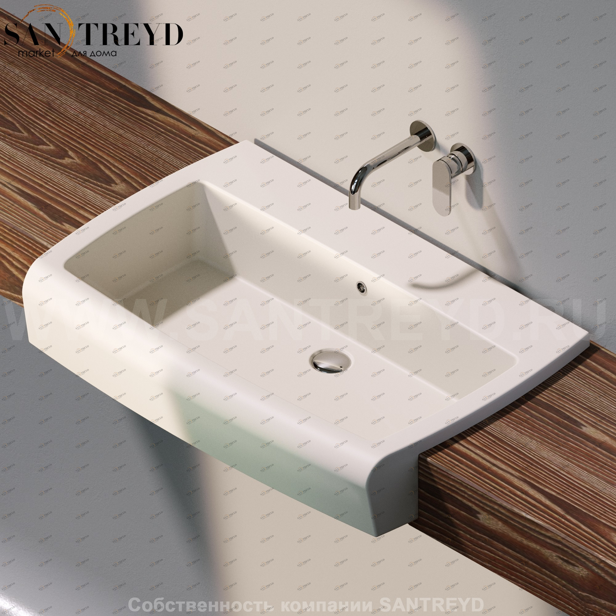 UNA90L.9003 Полувстраиваемая раковина консольная 50 см бежевая Flaminia Una Ceramica Flaminia UNA90L9003