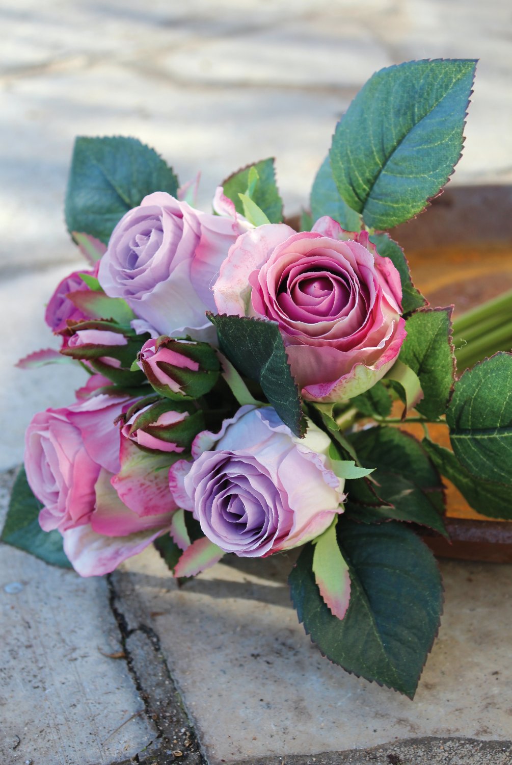 2607 254 a3 Искусственный букет роз, 7-цветков, 28 см, сиреневый H-andreas 