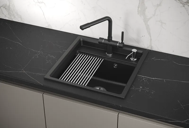 KS-5002, ШВАРЦ (чёрный металлик), кухонная мойка, кварц GRANULA Kitchen Space 5002-ST296