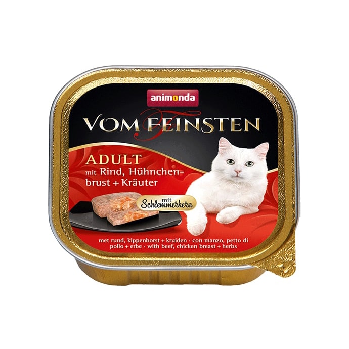 ПР0039854 Корм для кошек Vom Feinsten Adult Menue для гурманов говядина, кур.грудка, травы конс. Animonda 