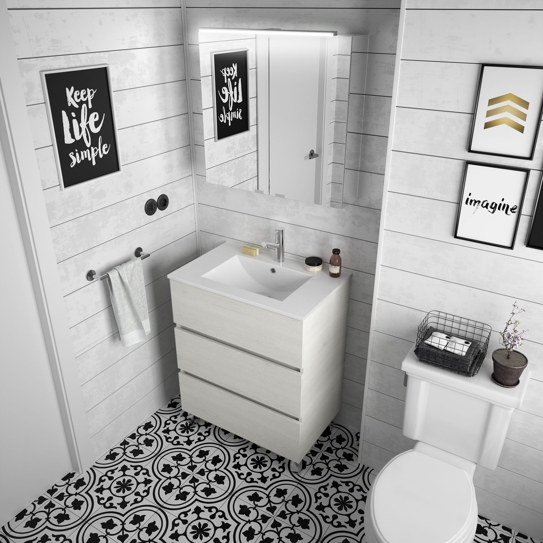 26563 SALGAR Мебель для умывальника FUSSION LINE 700 SBIANCATO с 3 ящиками 697 x 868 x 450 мм Sbiancato