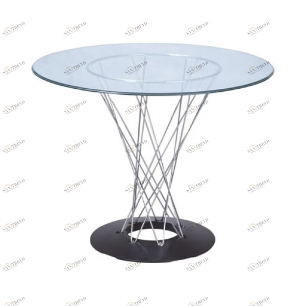 Обеденный стол стеклянный круглый на основании хром 100 см Noguchi Cyclone Glass TASHOTI  119298 Прозрачный 