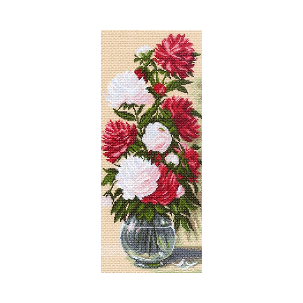 1058 Канва/ткань с рисунком Рисунок на канве 24 см х 47 см "Пионы" Матренин посад 