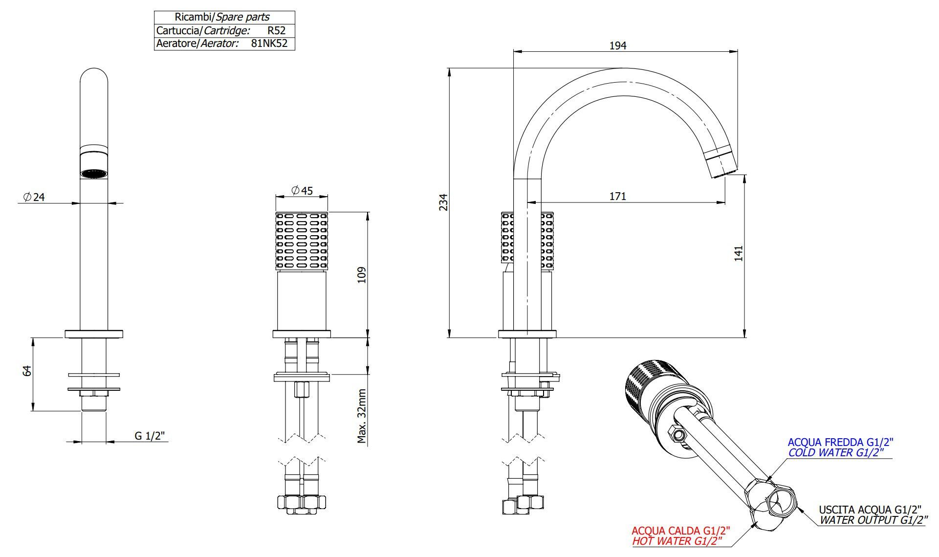 Однорычажный смеситель для раковины Remer Rubinetterie Celebrity ARCH-00030580 - Вид №3