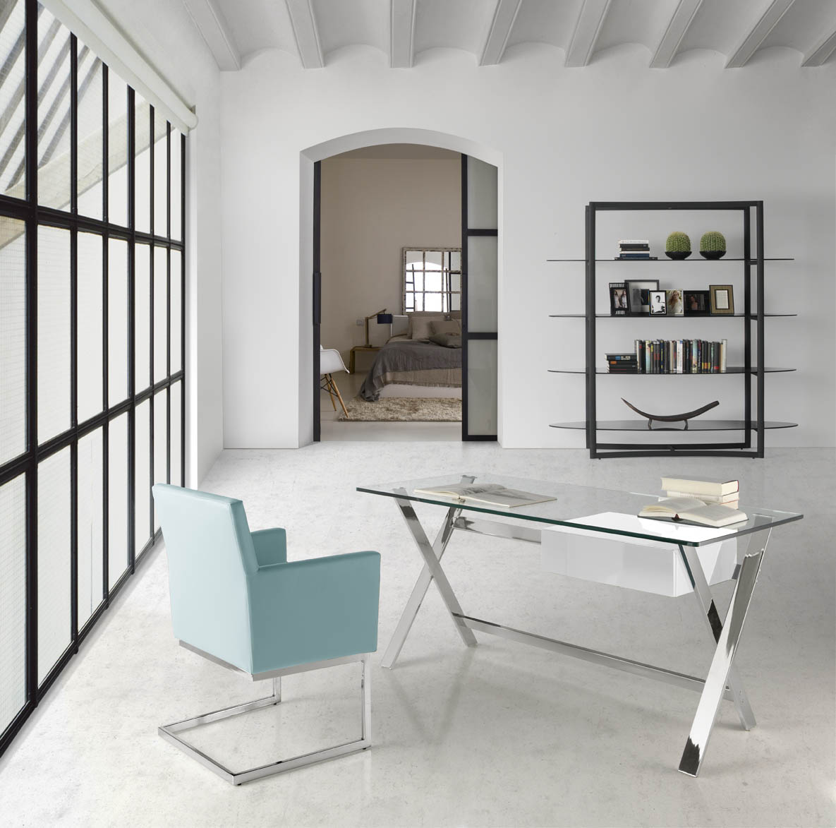 Письменный стол с ящиком стеклянный Angel Cerda от Angel Cerda ANGEL CERDA  147522 Прозрачный;хром  - Вид №1