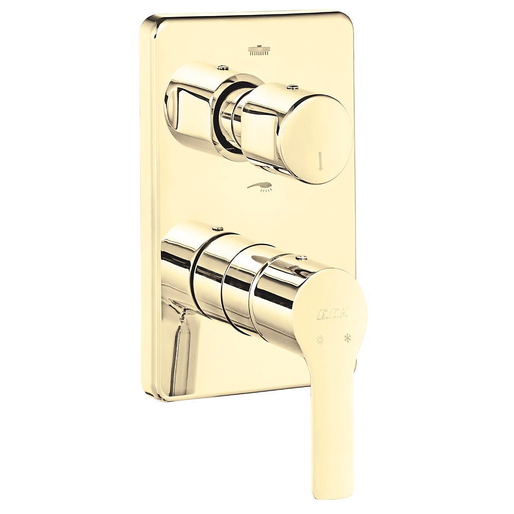 102867206-kde  Luna Скрытый смеситель для ванны / душа, монтируемый на поверхность - двухсторонний - золотой вид Eca 