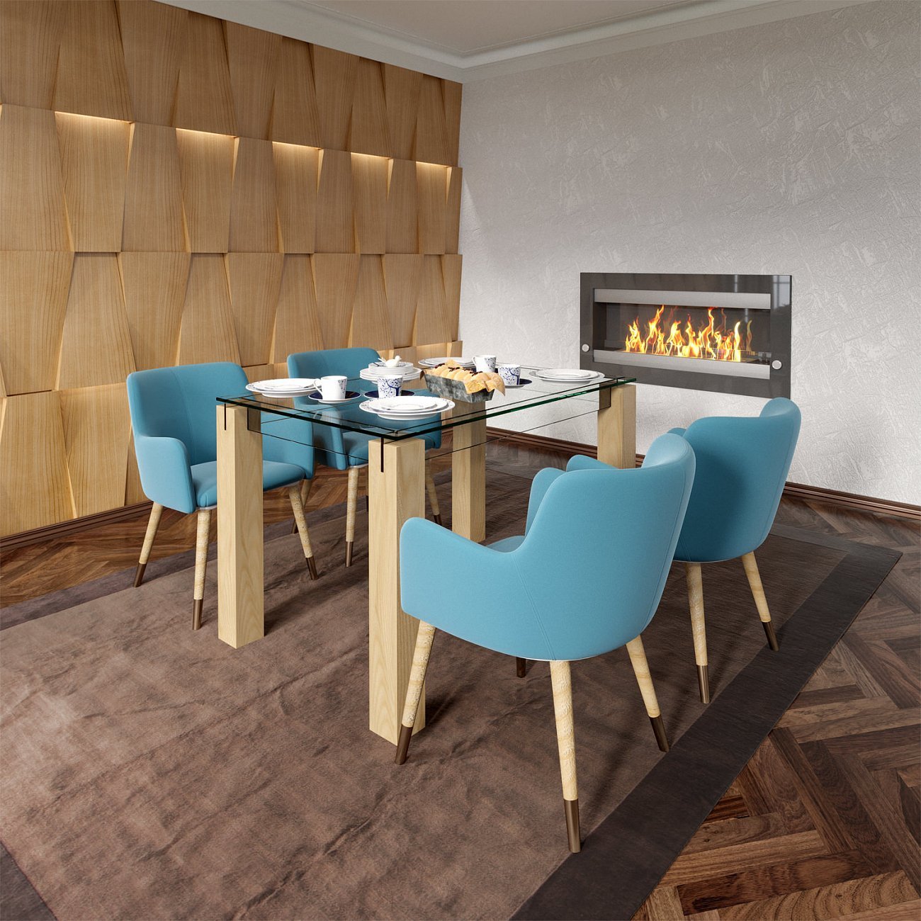 Обеденный стол стеклянный с деревянными ножками 120 см и закаленными стеклом "Логга" GRAUM  304081 Бежевый;прозрачный  - Вид №3