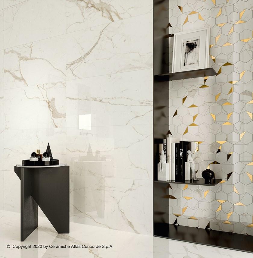 Atlas Concorde Белая плитка для стен с эффектом мрамора Marvel shine sun-id-1375735 - Вид №73