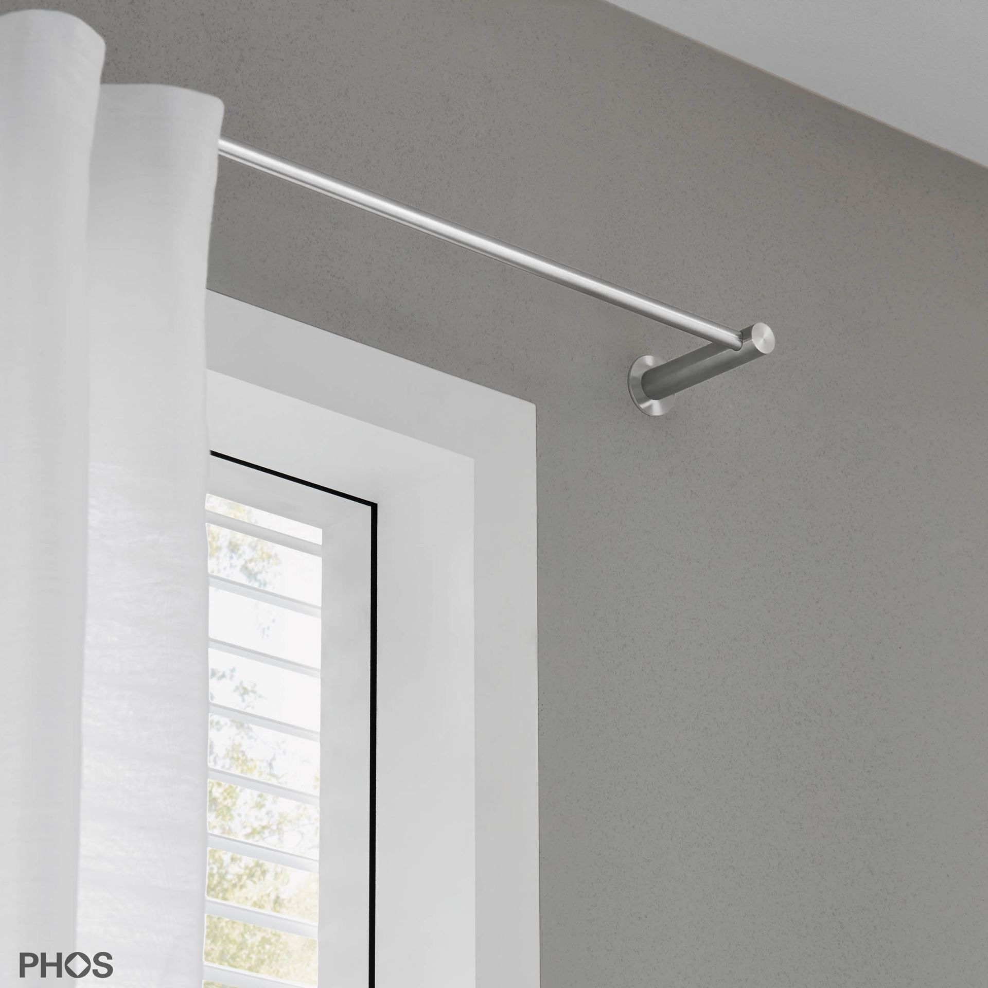 VS20-100E3400 Комплект карнизов: 340 см с 2 концевыми кронштейнами и 1 кронштейном в качестве центральной опоры (среднее расстояние от стены) PHOS  - Вид №1