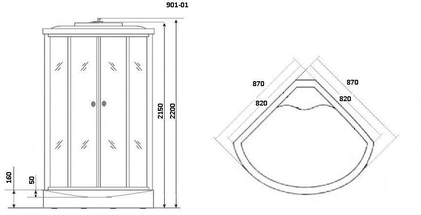 Душевая кабина NG-902-01 (1000х1000х2200) низкий поддон(16см) стекло ТОНИРОВАННОЕ Niagara Ultra 9020135 - Вид №1