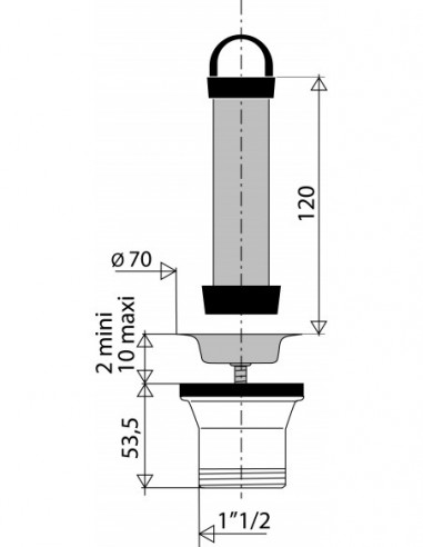 730100 000 00  Трубка сливная с ручкой для мойки Д. 50 мм, гидрозатвор 120 мм, нержавеющая сталь Valentin Хром  - Вид №2