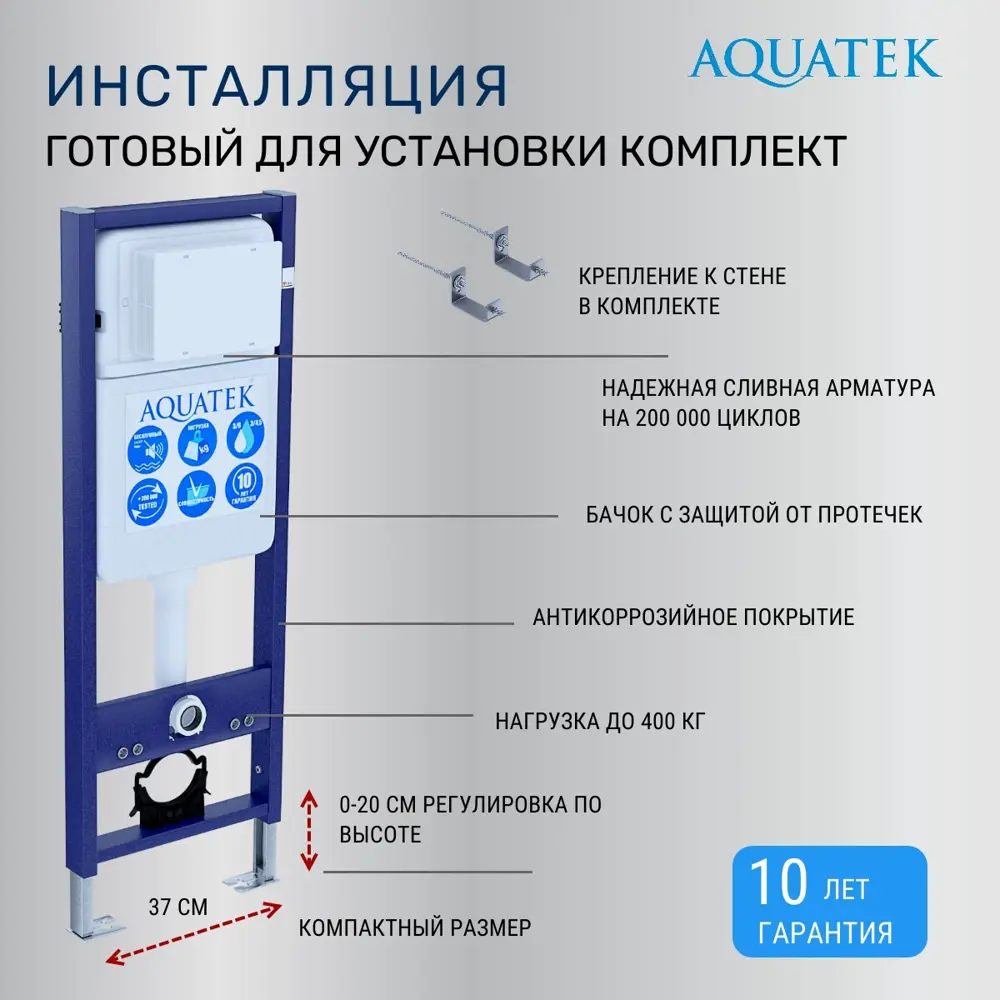 Комплект инсталляция с унитазом Aquatek Лира безободковый с микролифтом клавиша цвет белый STLM-2211804 - Вид №2