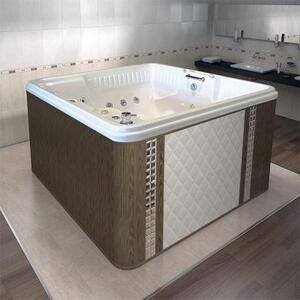 Минибассейн г/а "ЦЕЗАРЬ-КОМФОРТ" (перламутр),  1890х1740, рама-подставка, панели - декоративная террасная доска, слив-перелив полуавтомат, 20 гидромассажных форсунок, 15 аэромассажных форсунок, "SPA-контроллер", система подогрева воды, озонация, подсветка