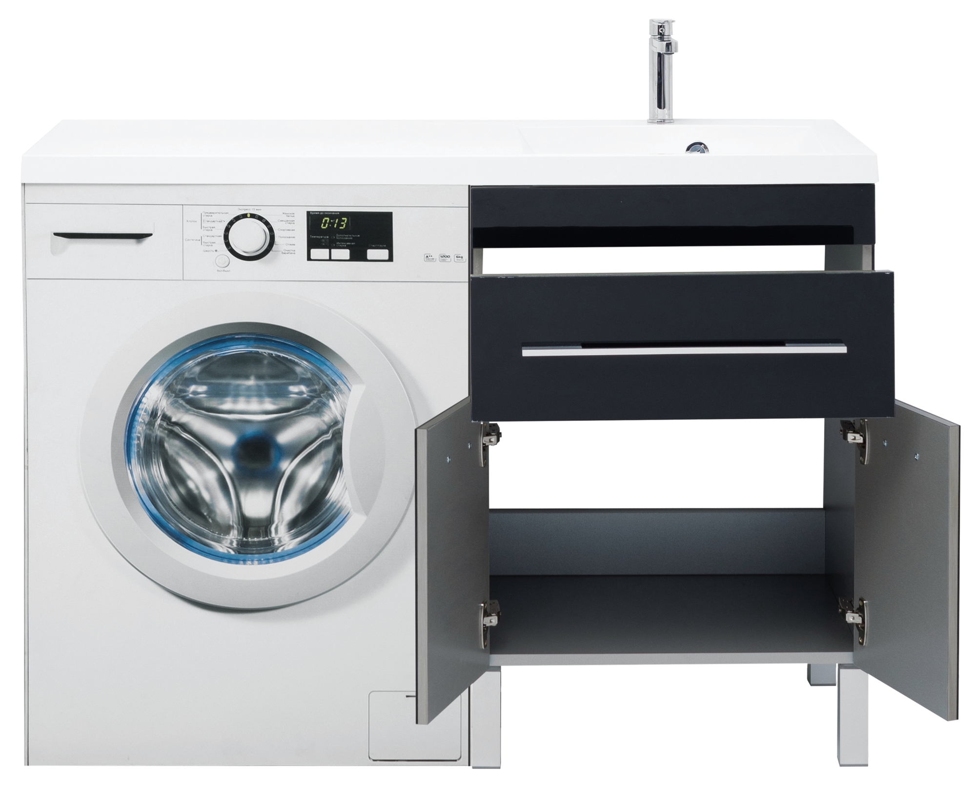 Тумба с раковиной Aquanet Верона 120 R черный (напольная, 1 ящик, 2 дверцы) 0018270500239568 - Вид №11